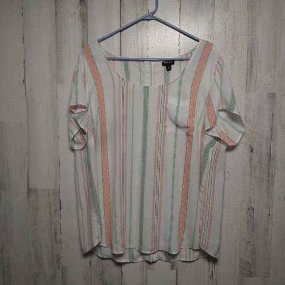 Torrid 2 White Peach Sea Green Striped Short Sleeve Top - Picture 1 of 9